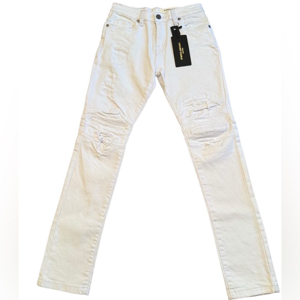 NWT FWRD DENIM Kids Boys White Distressed Moto Skinny Jeans Size 14B
